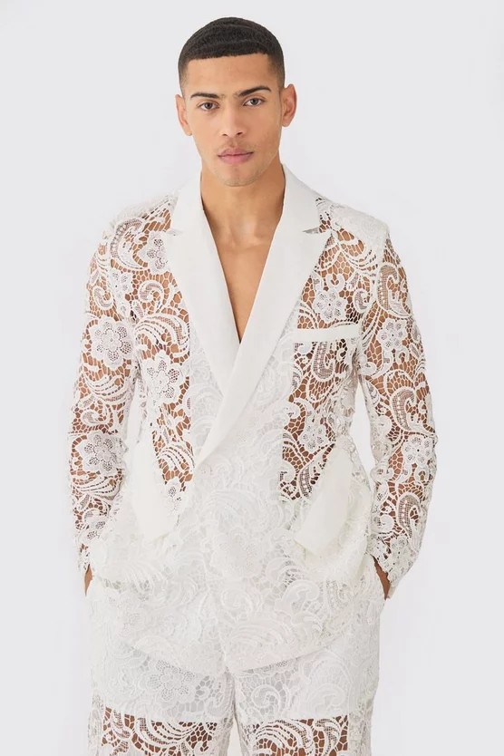 Relaxed Fit Double Breasted Lace Suit | boohooMAN USA | boohooMAN (US & Canada)