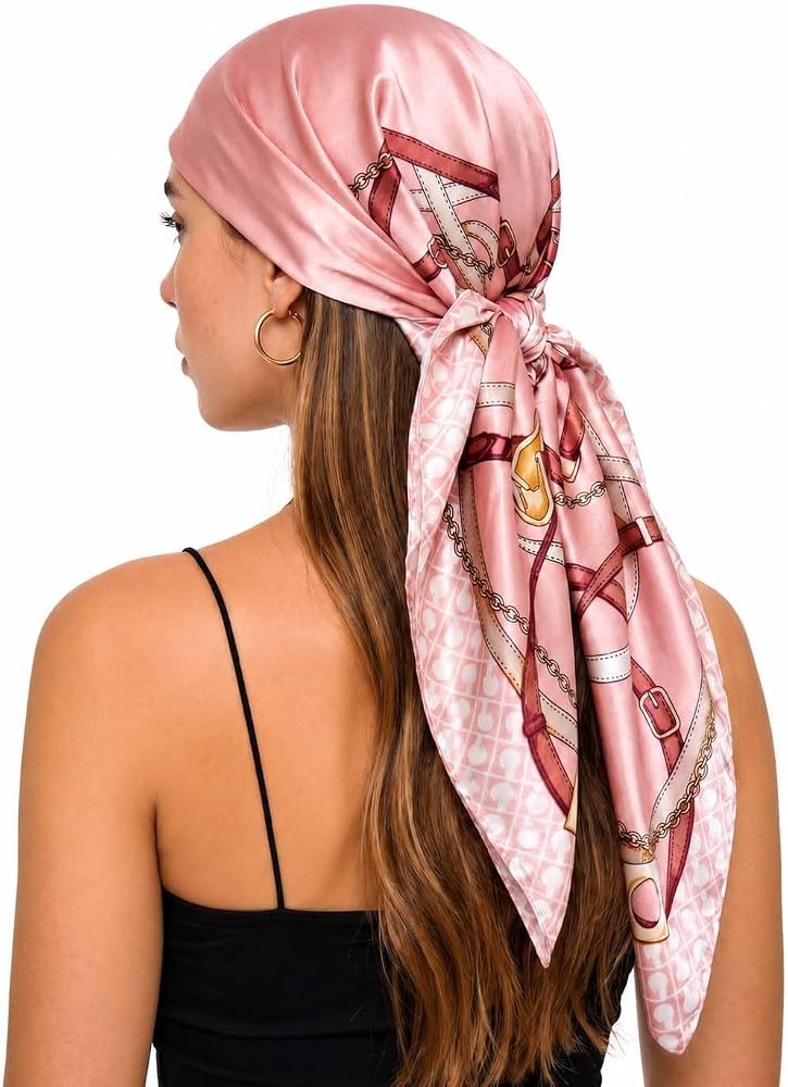 corciova 35 x 35 Satin Square Scarf for Women, Silk-Feel Hair Wrap, Large Bandana, Neck Wrap, Hea... | Amazon (US)
