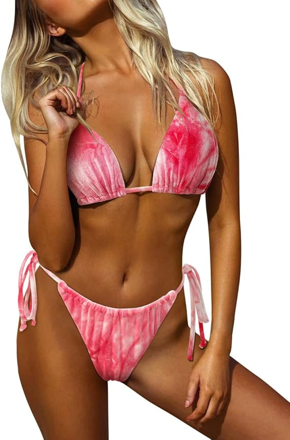 MOOSLOVER Women's Ribbed Tie Bikini Brazilian Cheeky Bottom String Swimsuit | Amazon (US)