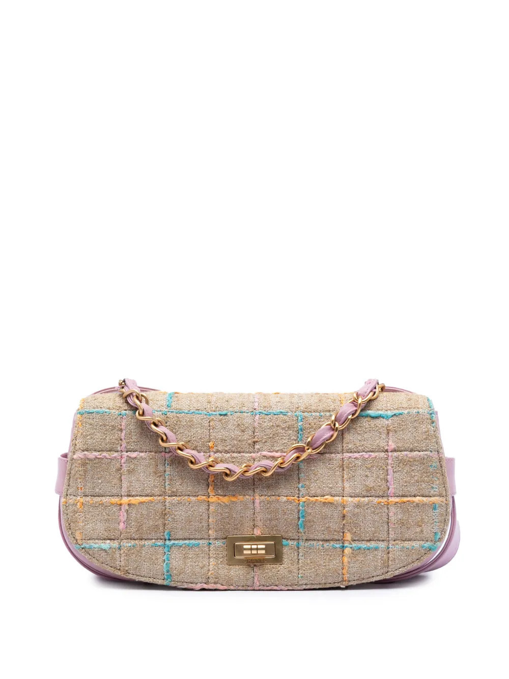CHANEL Pre-Owned 2000-2002 Chocolate Bar Tweed Mademoiselle Turnlock Flap satchel - Pink | Farfetch Global