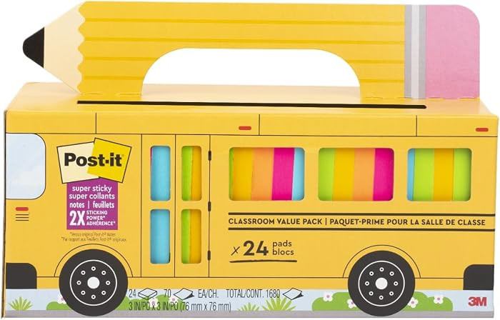 Post-it Super Sticky Notes, 3 x 3 in, Assorted Brights, 24 Pads | Amazon (US)