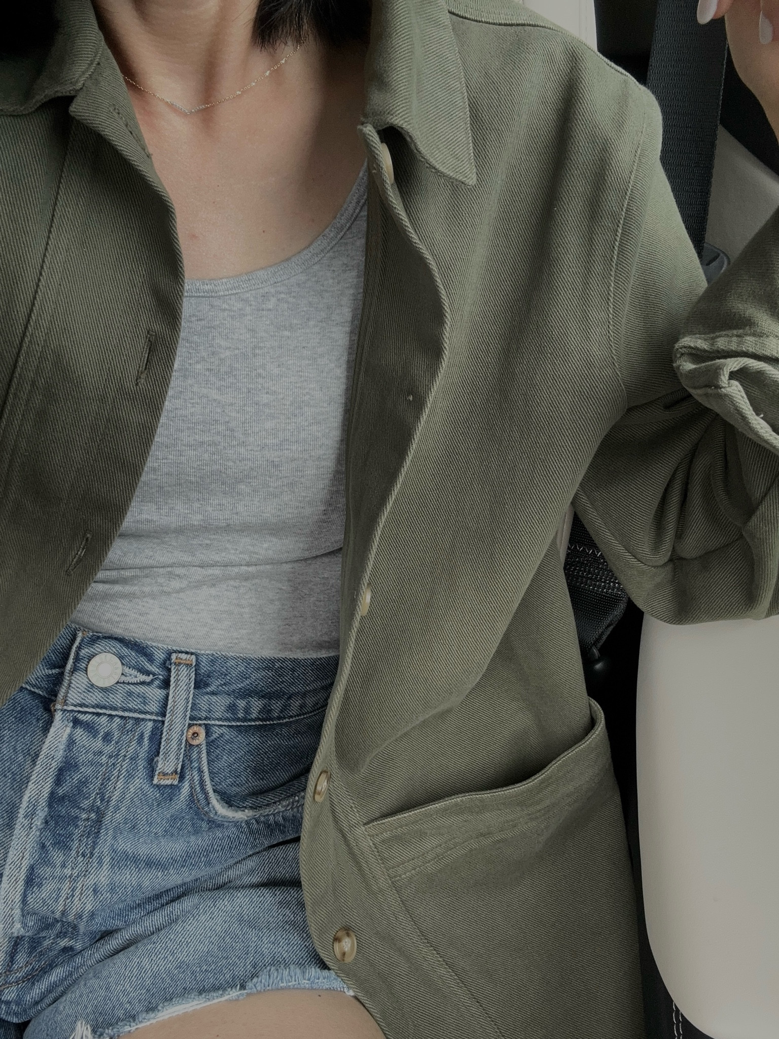 Sezane Will Jacket. Runs small. I sized up one size to S. 
Tank; Gap. Tts
Jeans: Agolde. Tts

#LTKsummer #LTKcanada