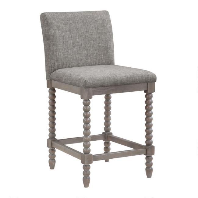 Stamford Brushed Gray Wood Bobbin Upholstered Counter Stool | World Market