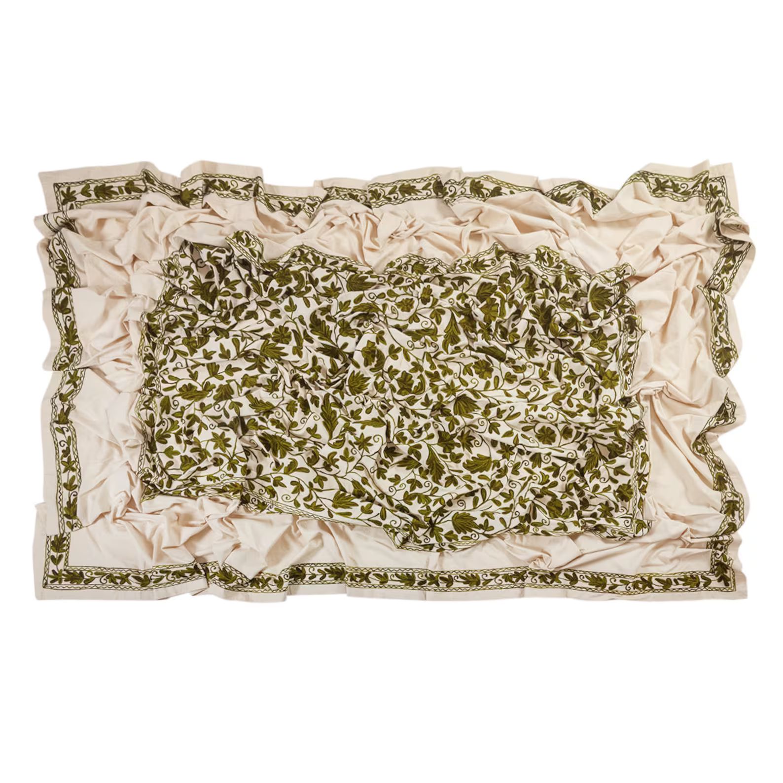 The Prosperity Hand Embroidered Cotton Linen Custom Duvet Cover Pillowcase Sheet Set-floral Green... | Etsy (US)