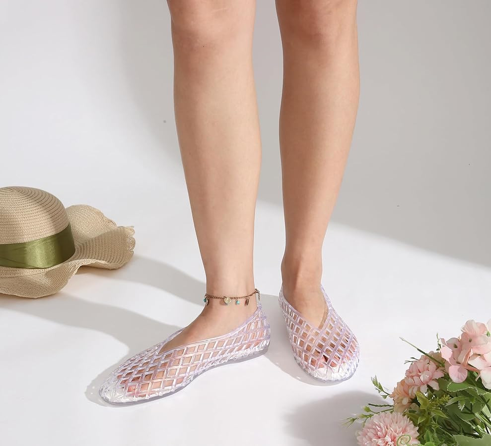LUCKY STEP Women's Jelly Ballet Flats Mesh Casual Comfortable Jellies Shoes Clear Hollow Breathab... | Amazon (US)