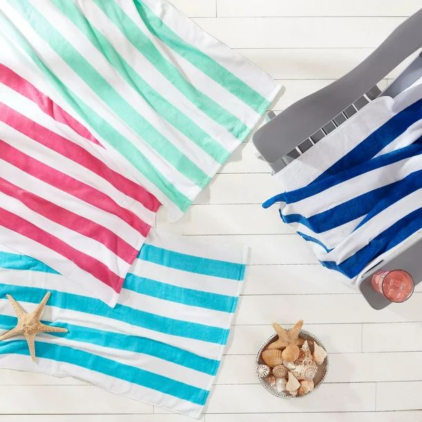 Mainstays Striped Cabana Beach Towels, Assorted Colors, Set of 4, 28" x 60" | Walmart (US)