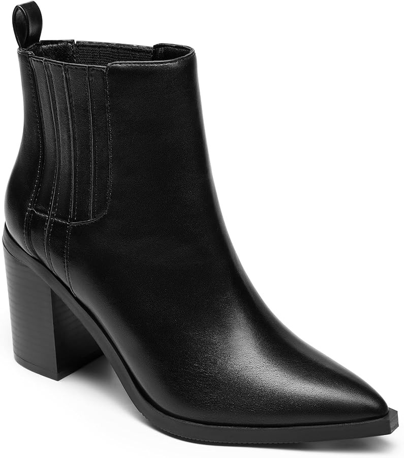 Imily Bela Womens Ankle Boots Pointed Toe Chunky Stacked Mid Heeled Faux Suede Leather Booties | Amazon (US)