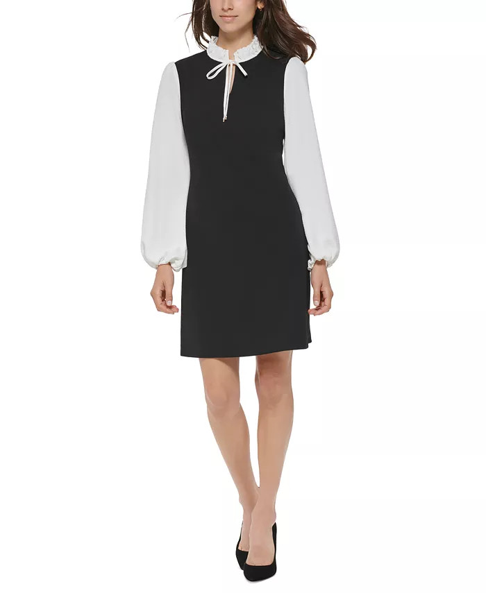 Tommy Hilfiger Women's Colorblocked Tie-Neck Dress - Macy's | Macy's
