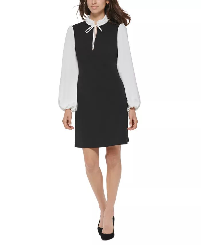 Tommy Hilfiger Women's Colorblocked Tie-Neck Dress - Macy's | Macys (US)