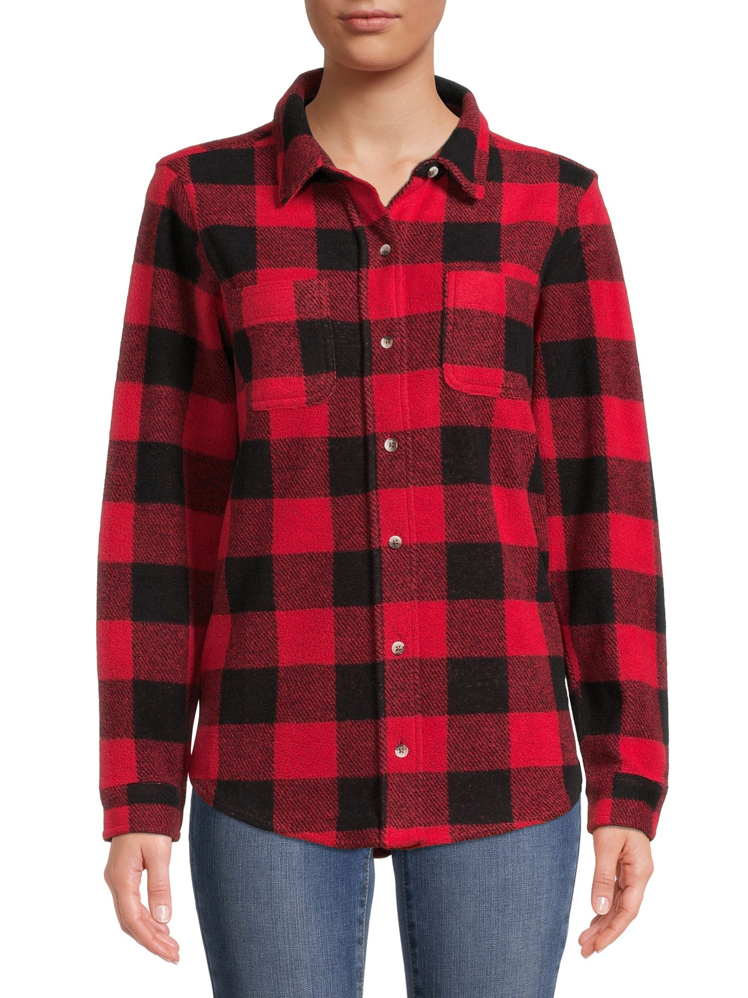 Time and Tru Women's Knit Cozy Button Front Shirt | Walmart (US)