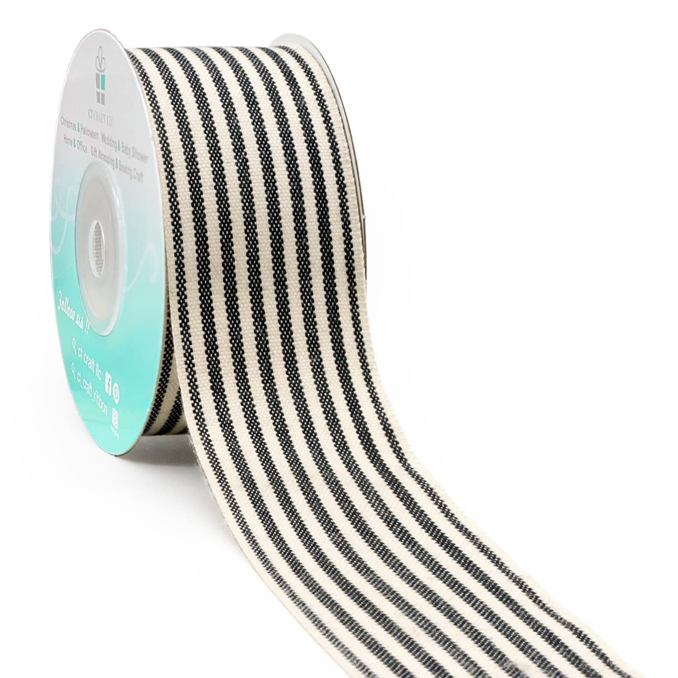 CT CRAFT LLC Ivory Cotton Black Stripes Ribbon 1.5" x 10 Yards for Home Décor Gift Present Wrapp... | Amazon (US)