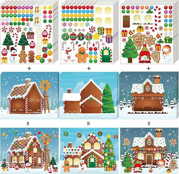 38PCS Make a Gingerbread House Stickers for Kids - Christmas Party Game/Craft/Activity/Favor/Supp... | Amazon (US)