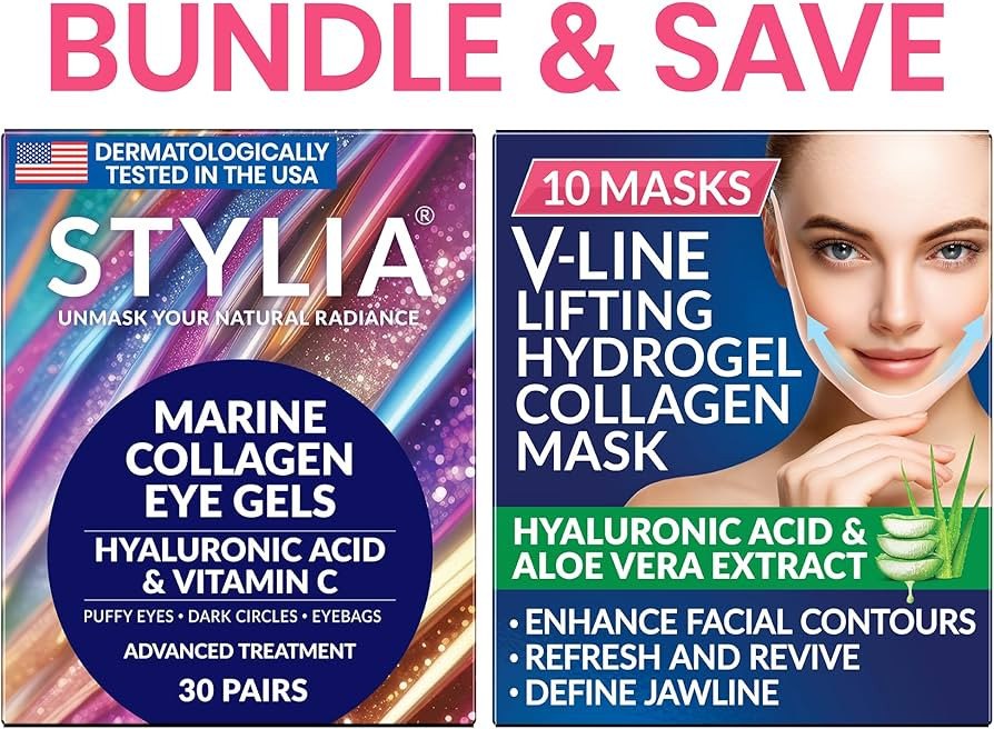 Stylia 30PC Marine Collagen Under Eye Patches + 10 Chin Masks | Amazon (US)