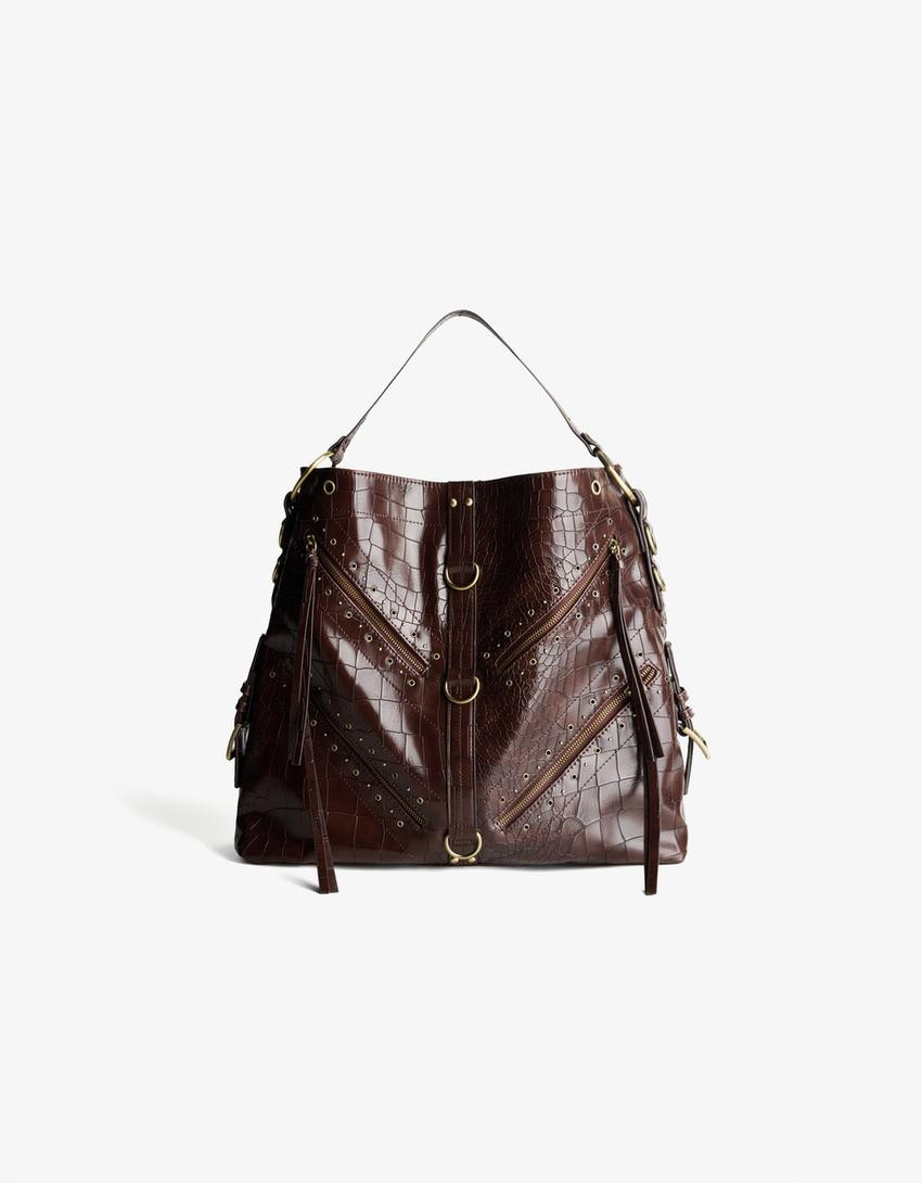 Studded leather effect maxi bag - Bags and purses - Women | Bershka GB