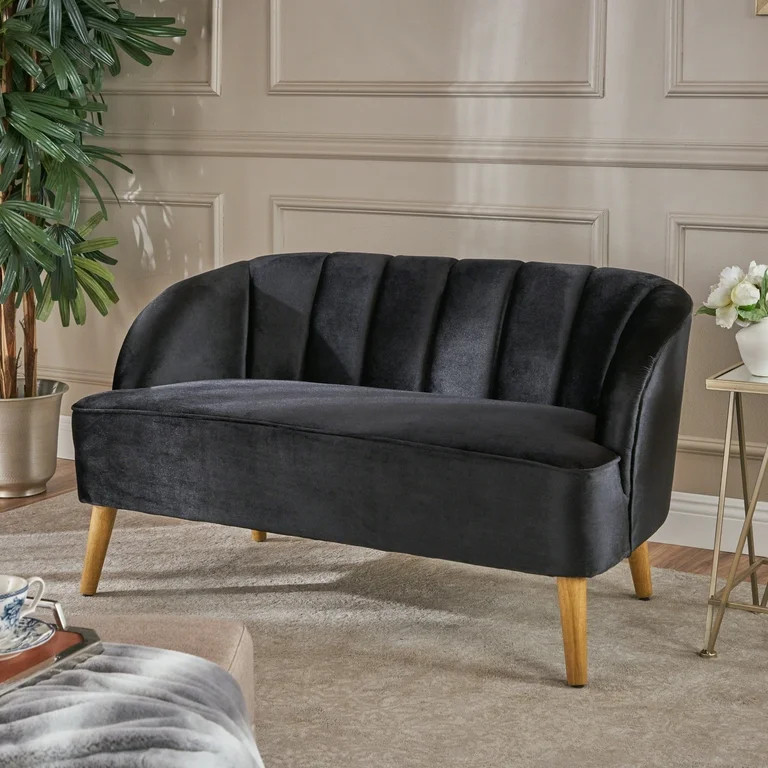 Noble House Modern Velvet Upholstered Loveseat, Black | Walmart (US)