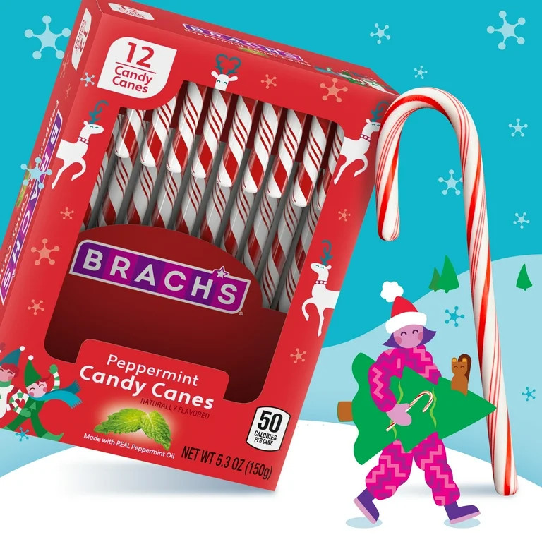 Brach's Peppermint Candy Canes, Holiday Christmas Candy, 12 Count, 5.3 oz | Walmart (US)