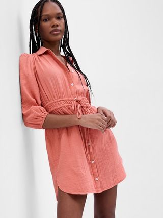 Crinkle Gauze Mini Shirt Dress | Gap (US)