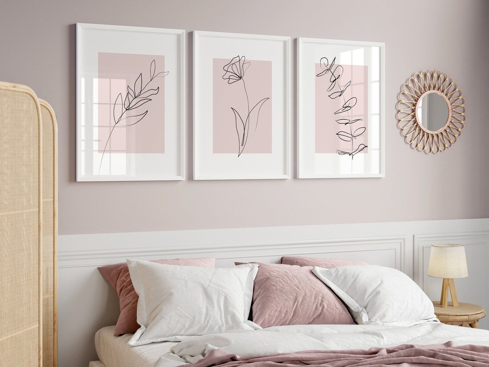 Pink Wall Art Prints, Botanical Wall Decor, Plant Wall Art, Botanical Line Art, Pink Home Decor, ... | Etsy (US)
