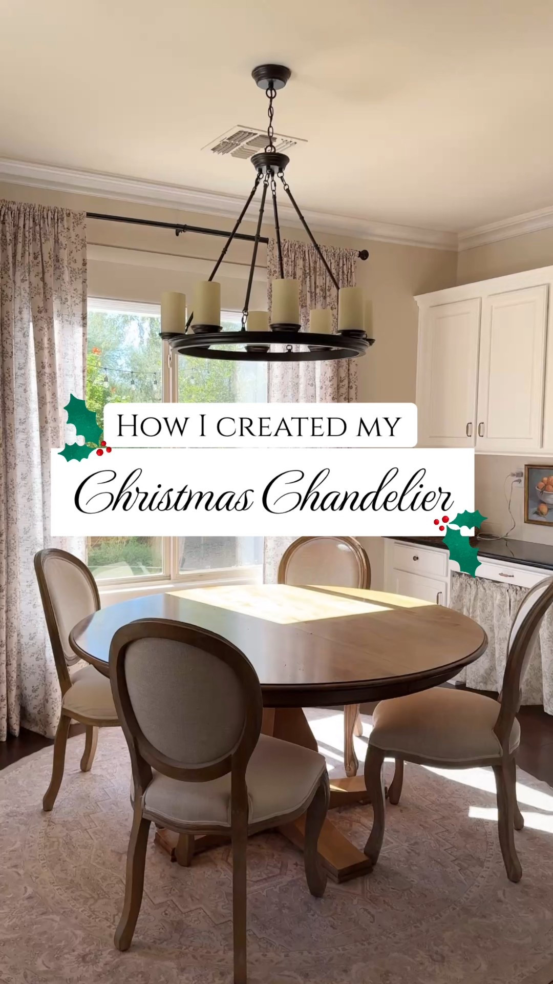 Christmas Chandelier 🎄❤️
I like a dramatic light fixture, so I used 5 cedar garlands, 1 willow garland, added in berry picks, pinecone picks, red bows and red ornaments. 

Note: the cedar garlands I used are no longer available, but I’ve included some other great options that I also own and think would also work well. 

I just wove the garlands around the pillar candles. And stuck the pinecone & berry picks in the garlands. I used some  fishing line and ornament hooks for the ornaments, and the little bows came with twisty ties. 

Christmas chandelier, garlands, Christmas decorations, Christmas home decor 

#LTKSeasonal #LTKHome #LTKHoliday