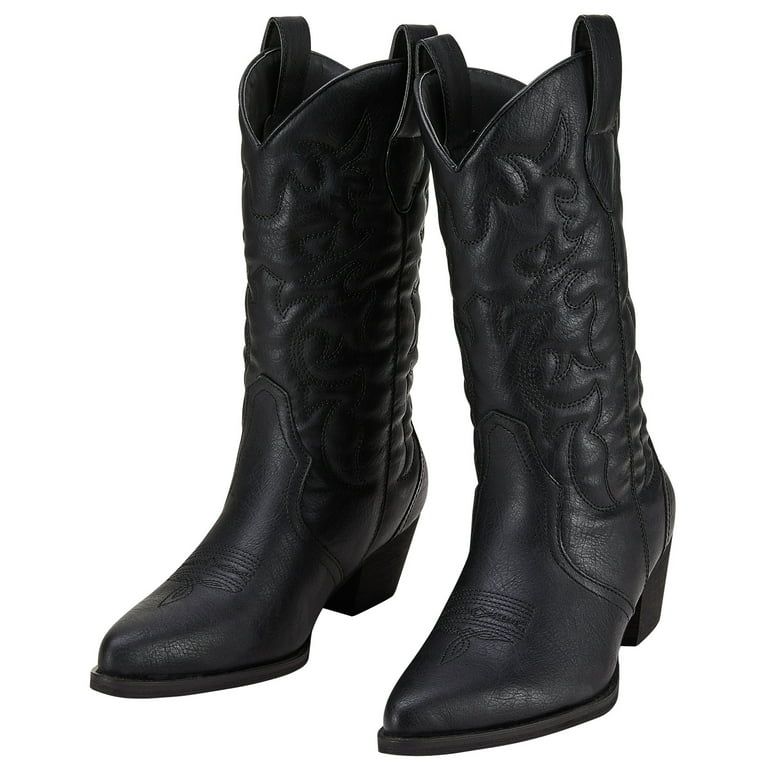 Cowboy Boots For Women Pointy Toe Embroidered Western Boots Black Size 9.5 - Walmart.com | Walmart (US)