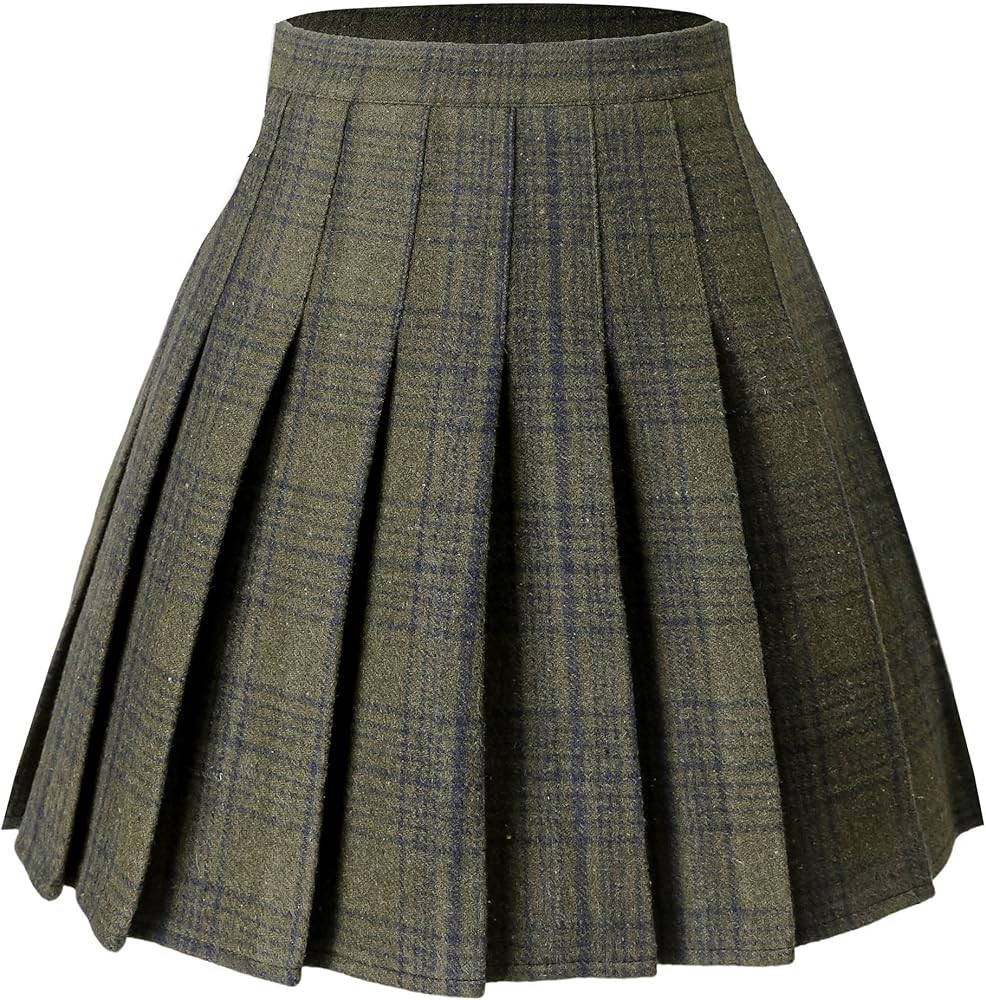 Hoerev Women Girls Thick Wool Fabric for Cold Weather Versatile Plaid Pleated Skirt with Shorts | Amazon (US)