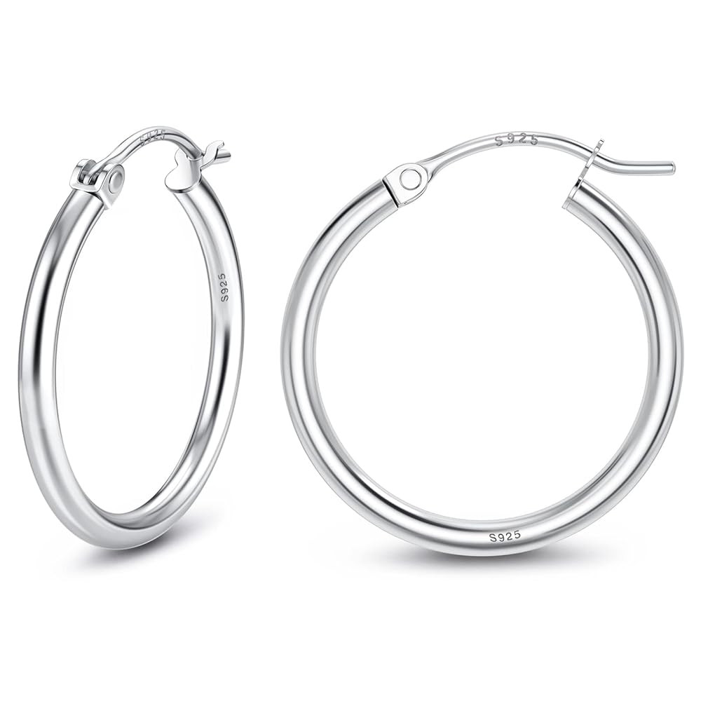 MILACOLATO Sterling Silver Hoop Earrings 2mm Thin Hoop Earrings 18K White Gold Plated Huggie Hoop... | Amazon (US)
