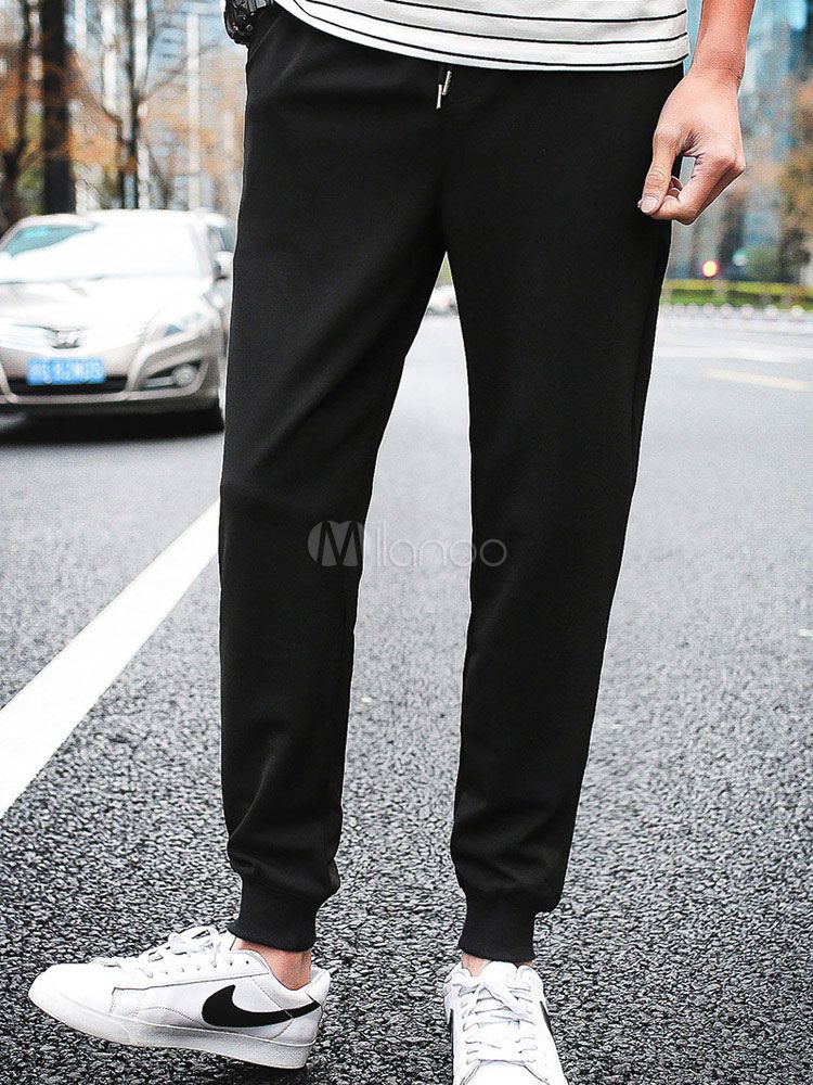 Men's Black Pants Casual Long Jogger Pants | Milanoo