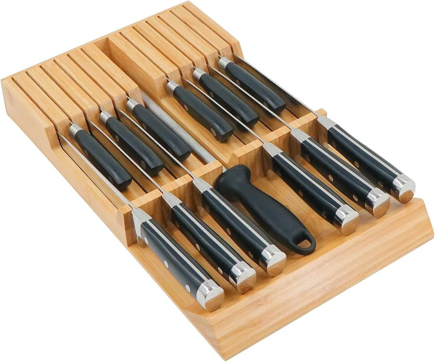 Utoplike in-Drawer Knife Block Bamboo Kitchen Knife Drawer Organizer, Large Handle Steak Knife Ho... | Amazon (US)