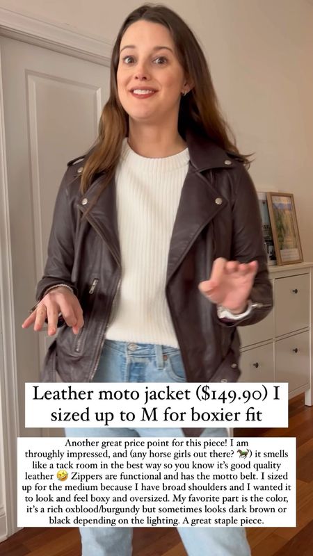 Quince Try On - Leather moto jacket ($149.90) I sized up to M for boxier fit

#LTKstyletip #LTKSeasonal