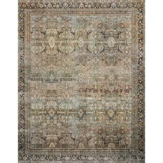 LOLOI II Layla Olive/Charcoal 7 ft. 6 in. x 9 ft. 6 in. Distressed Oriental Printed Area Rug LAYL... | The Home Depot