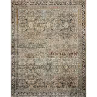 Layla Olive/Charcoal 7 ft. 6 in. x 9 ft. 6 in. Distressed Oriental Printed Runner Rug | The Home Depot