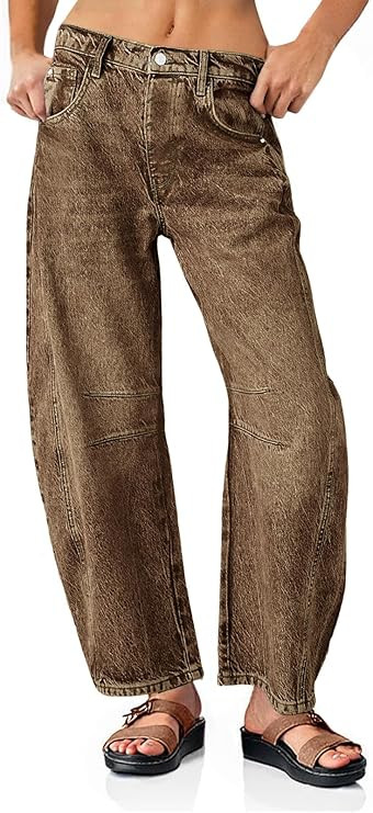 PLNOTME Women's Baggy Boyfriend Jeans Vintage Wide Leg Mid Rise Barrel Denim Ankle Pants | Amazon (US)