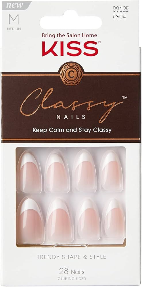 KISS Classy Press On Nails, Nail glue included, 'Dashing', Light White, Medium Size, Almond Shape... | Amazon (US)