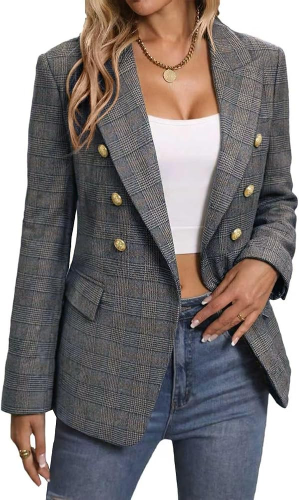 Mina Self 2026 Spring Women's Tweed Plaid Blazer Jacket - Fully Lined Fashion Business Casual Ele... | Amazon (US)