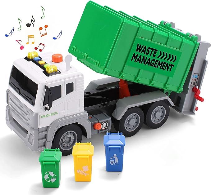 JOYIN 12.5" Garbage Truck Toy Friction-Powered Waste Management Recycling Truck Toy Set with 3 Re... | Amazon (US)