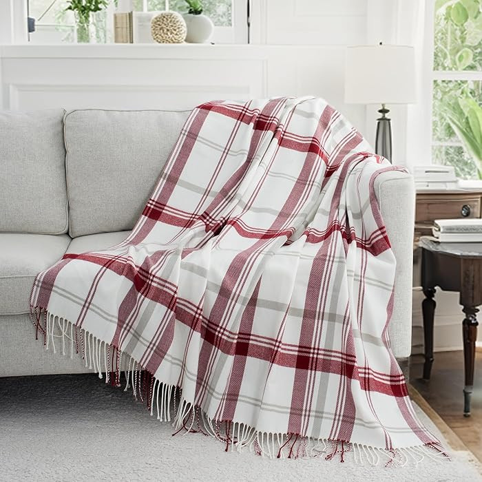 Red and White Plaid Throw Blanket for Couch,50"X60" Super Soft Cozy Warm Home Decorative Throws w... | Amazon (US)