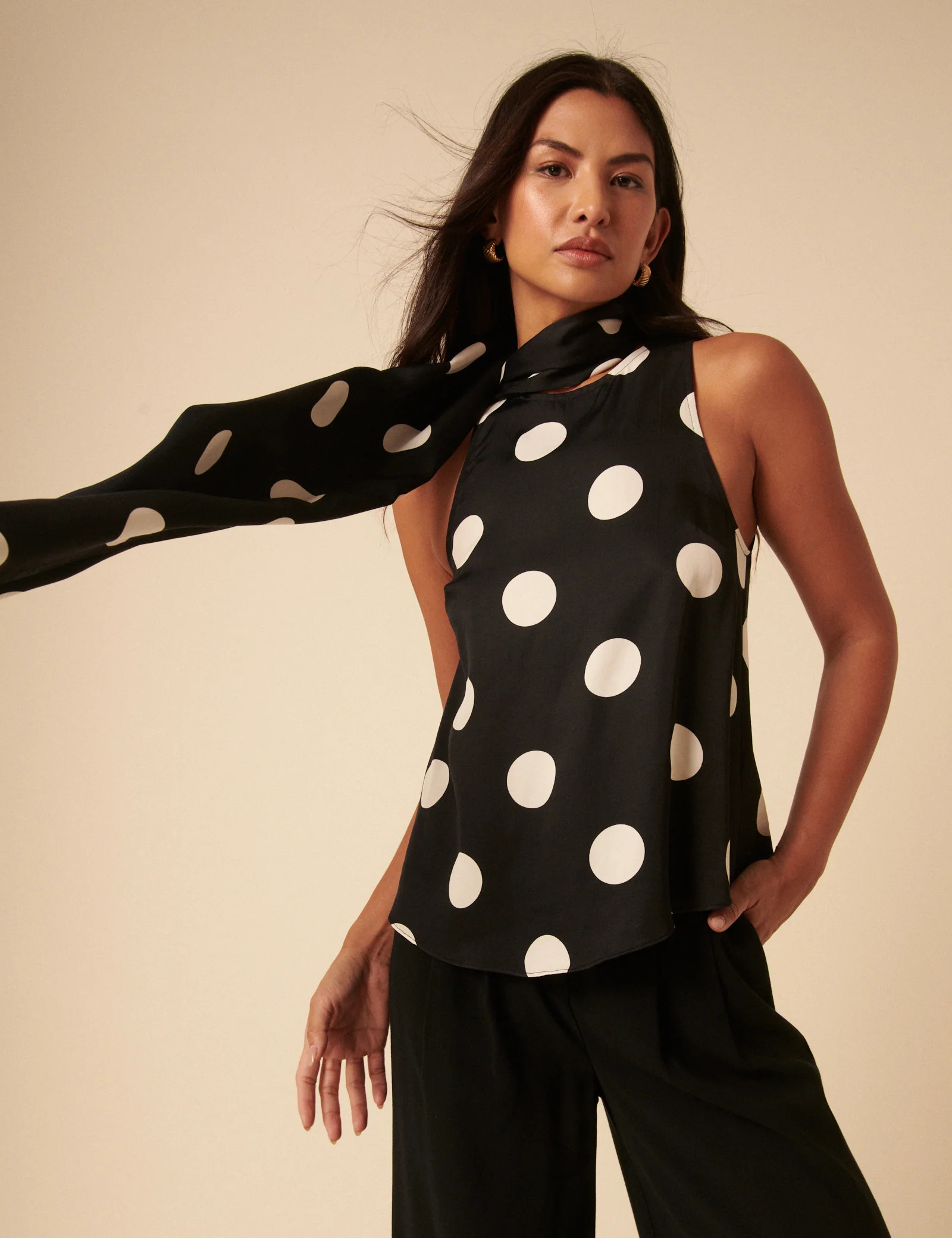 Black Polka Dot Tie Neck Top | Nobody's Child