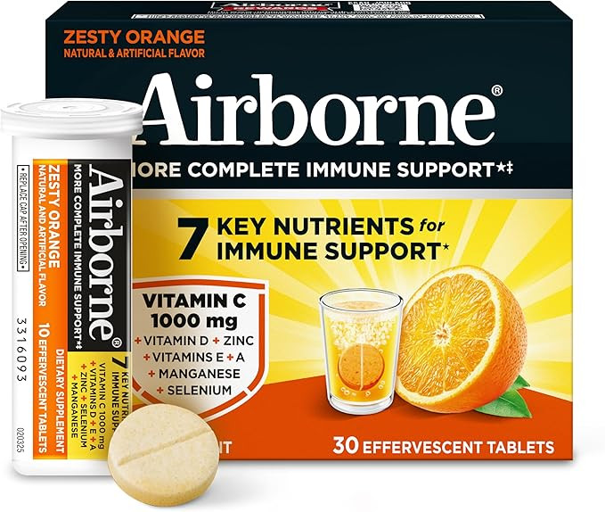 Airborne 1000mg Vitamin C with Vitamin D & Zinc, Sugar Free Multivitamin Immune Support Supplemen... | Amazon (US)