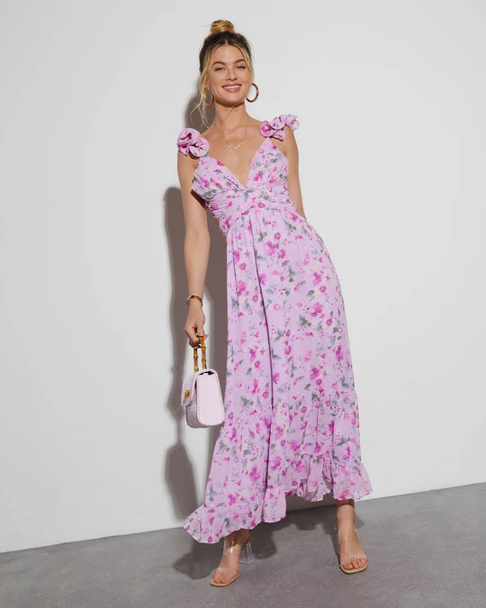 Polly V-Neck Floral Ruffle Maxi Dress | VICI
