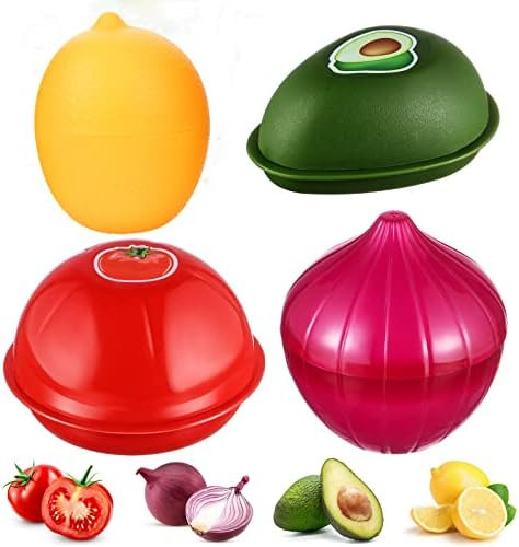 OBANGONG 4 PCS Fruit Vegetable Shaped Savers Onion Storage Containers for Fridge,Lemon,Avocado To... | Amazon (US)