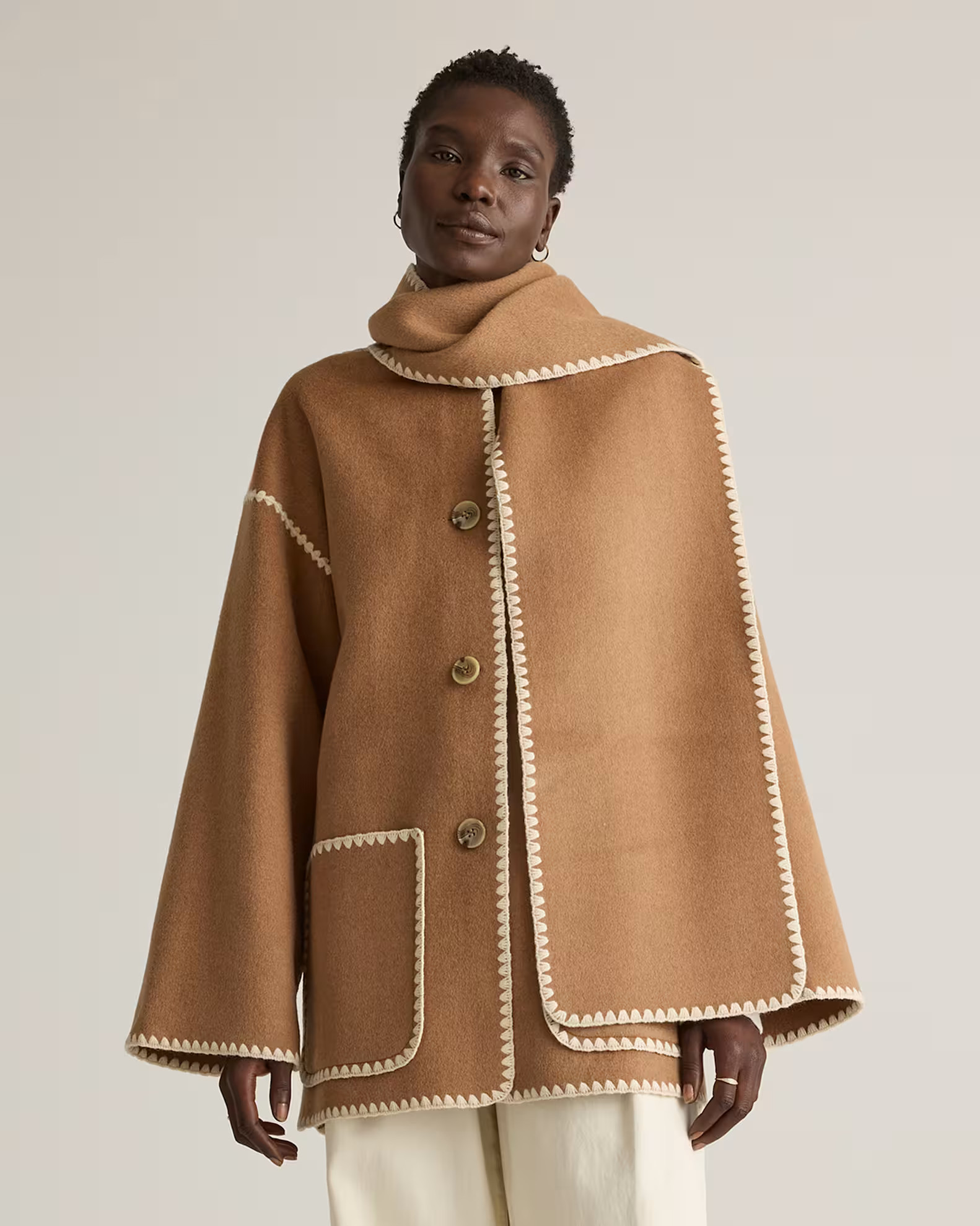 Double-Faced Merino Wool Scarf Coat in Caramel | Quince
