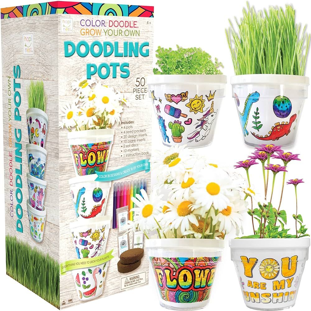Hapinest 4 Pack Doodling Flower Pots Growing Activity Kit for Kids Easter Basket Stuffers Crafts ... | Amazon (US)