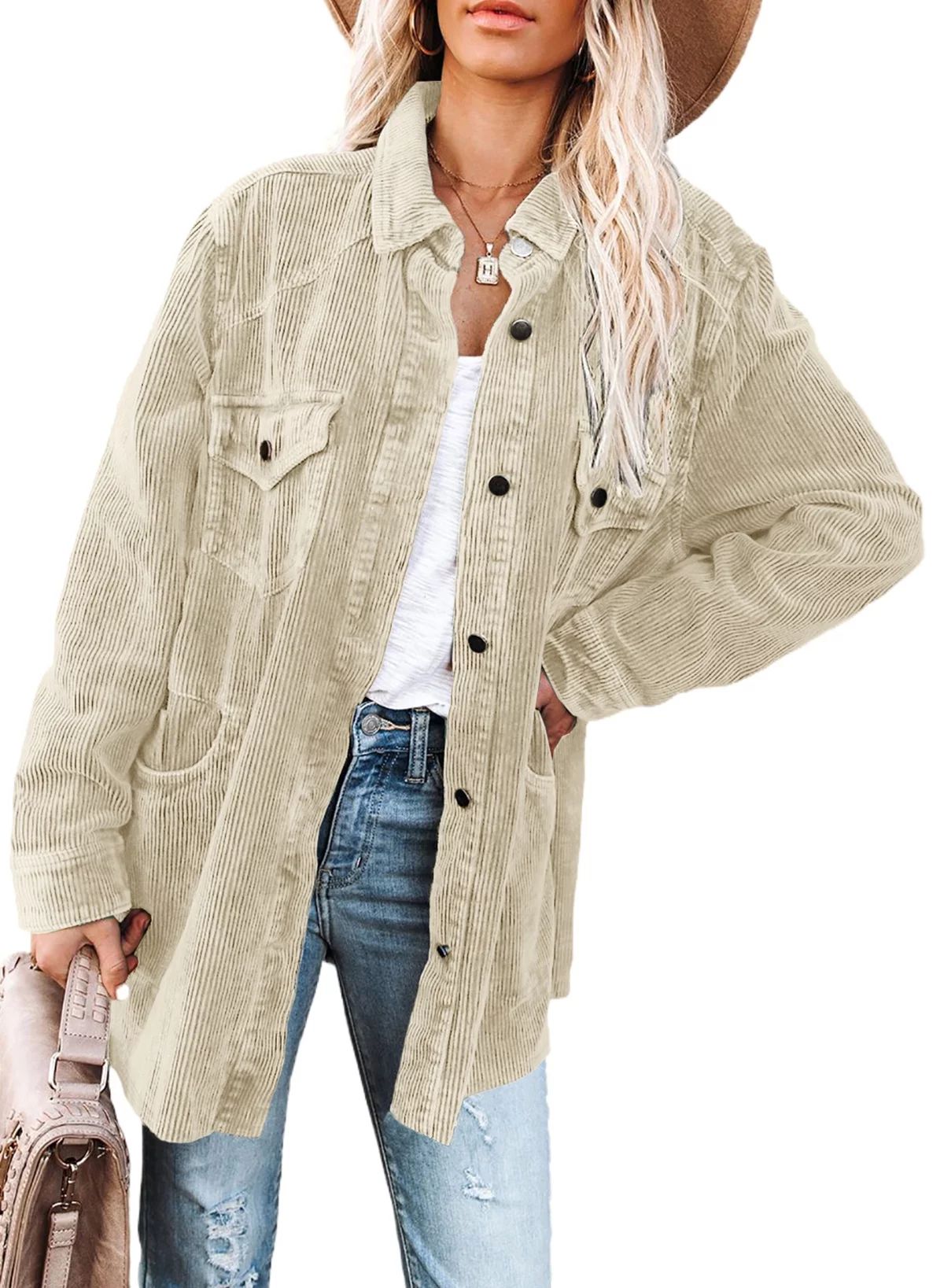 Asvivid Women's Corduroy Jackets Button Down Shacket Coats Boyfriend Oversized Long Sleeve Outwea... | Walmart (US)
