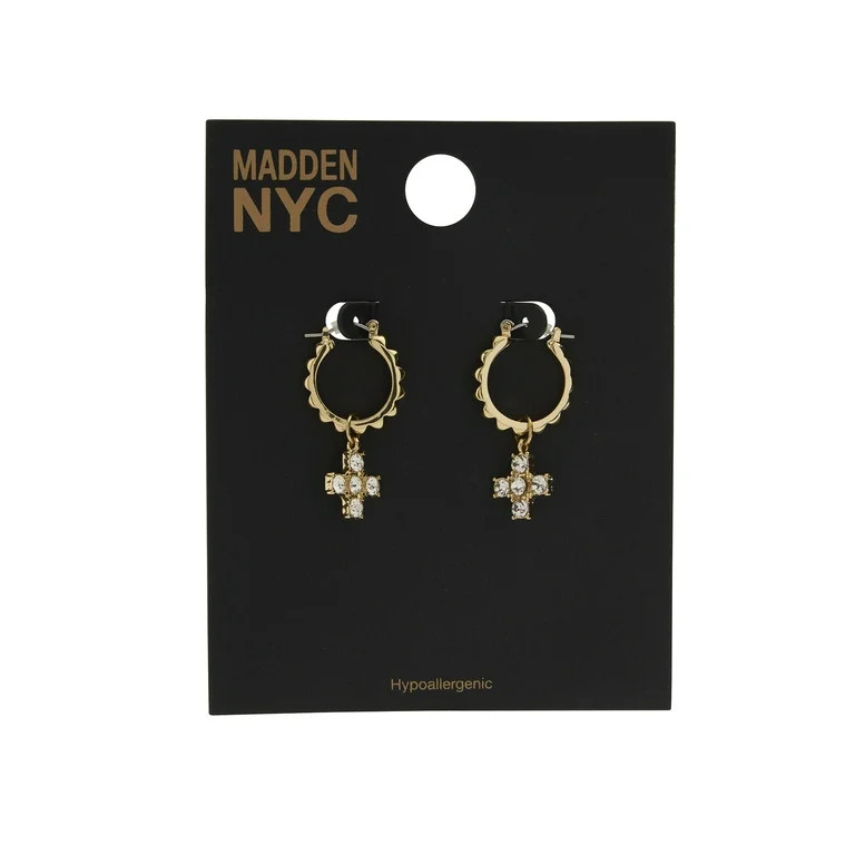 Madden NYC Women's Gold Tone Western Stone Charm Studded Hoop Earrings | Walmart (US)