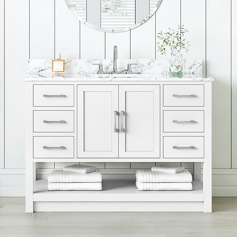 allen + roth Margie 48-in White Undermount Single Sink Bathroom Vanity with White Engineered Ston... | Lowe's