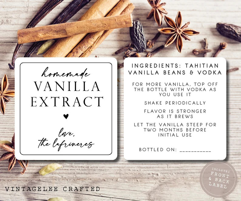 Vanilla Extract Labels, Homemade Vanilla Labels Front and Back, Stickers for Vanilla Bottle, Vani... | Etsy (Global)