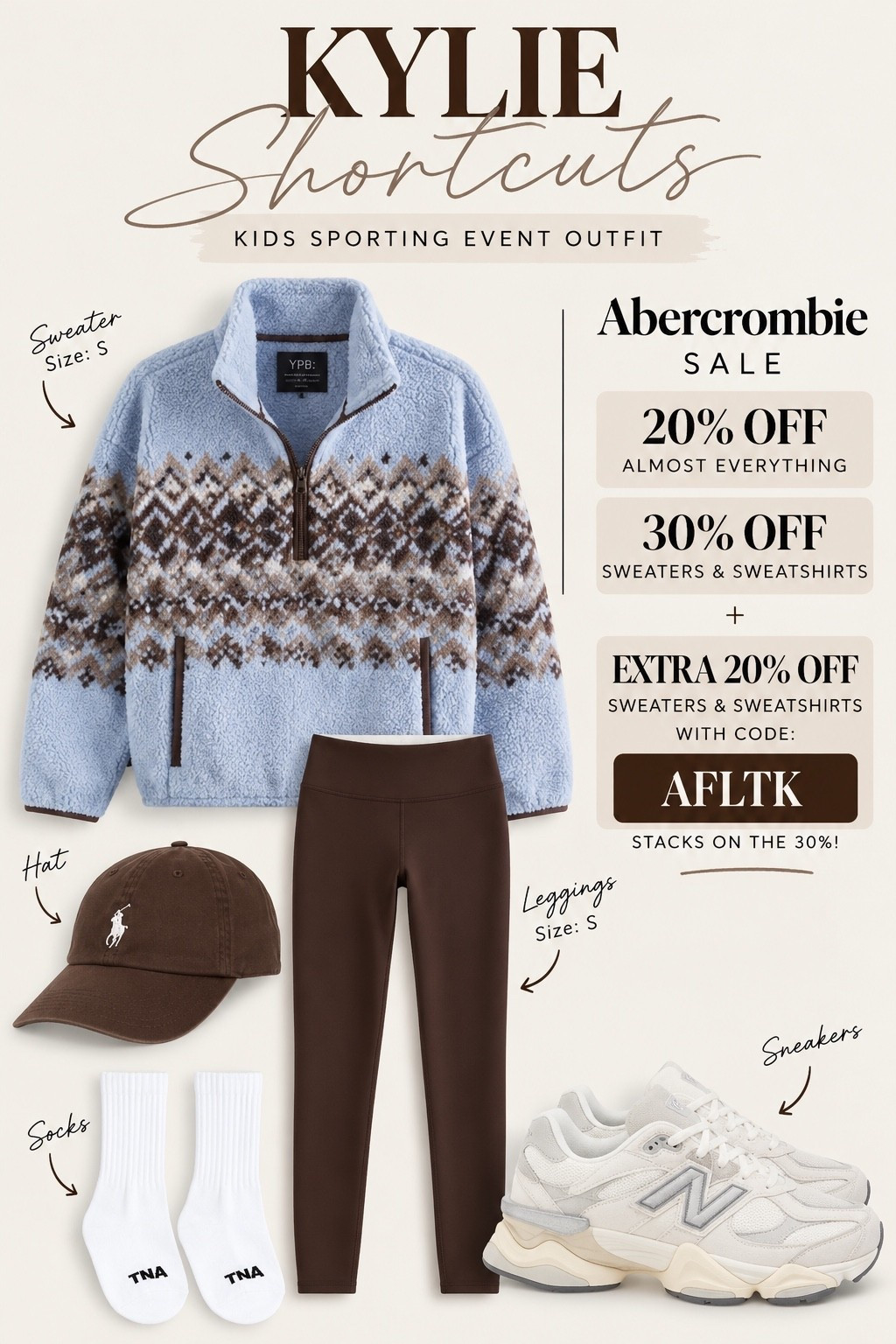 THE KYLIE EDIT 🤎 | Sideline Style

The perfect cozy, casual outfit for chilly mornings at the kids’ sporting events, weekend errands, or running around town! Loving this blue + chocolate brown combo 🤎🩵

ABERCROMBIE SALE!
✨ 20% off almost everything
✨ 30% off sweaters & sweatshirts
✨ EXTRA 20% off sweaters & sweatshirts with code AFLTK (stacks with the 30%!)

Sizing: Fleece pullover: S | Leggings: S

Shop the entire outfit here!

#AbercrombieStyle #FallOutfitIdeas #CasualOutfitIdeas #MomStyle #LTKStyle