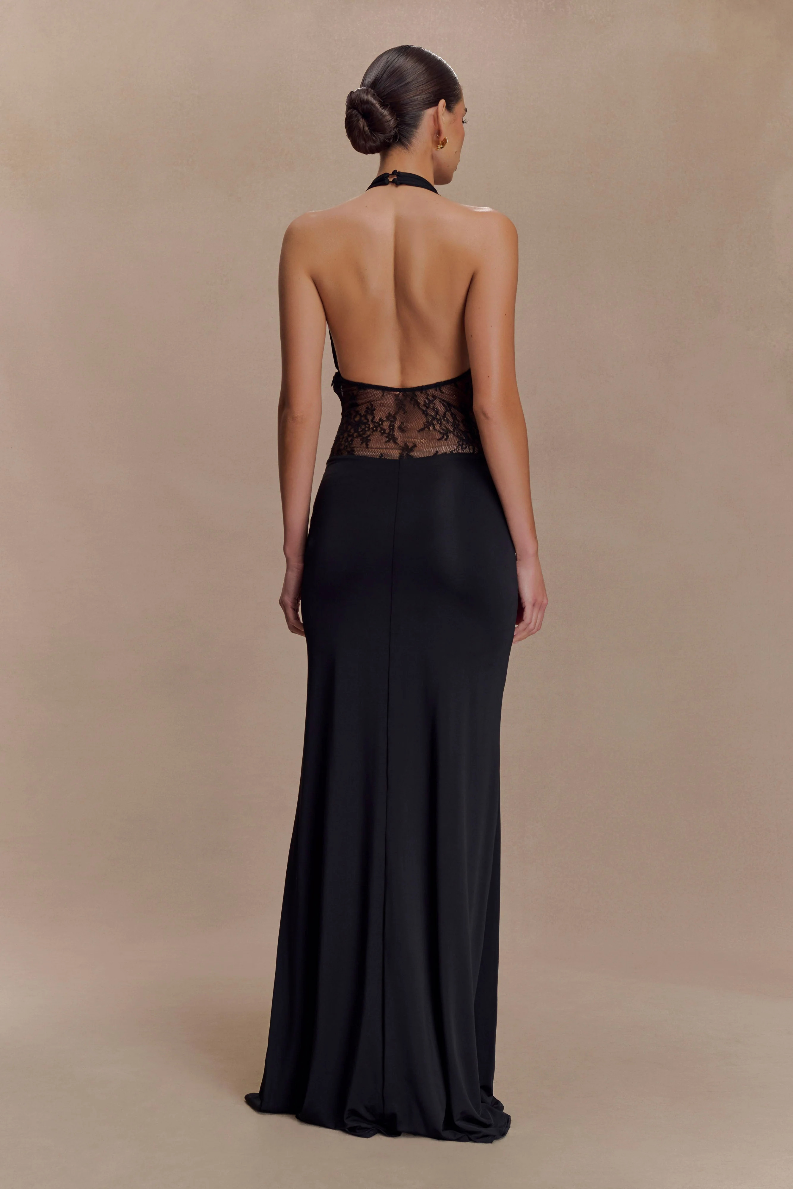 Bonnie Slinky And Lace Maxi Dress - Black | Meshki UK