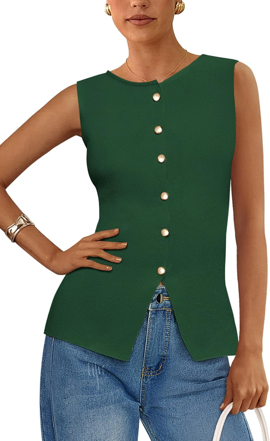 PRETTYGARDEN Women's Sweater Vest Button Down Summer Tank Tops 2026 Sleeveless Knit Vests Fashion Business Casual Outfits | Amazon (US)