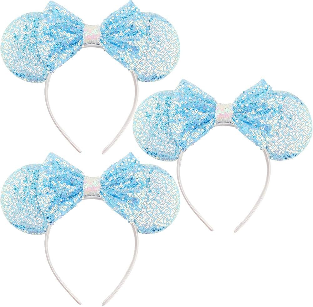 Mouse Ears Headband for Princess, Blue Cinderella Elsa Headbands for Halloween Costume, Sequin Bo... | Amazon (US)